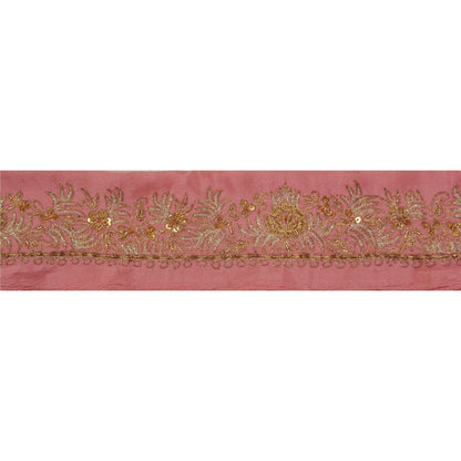 Sanskriti Vintage 1 YD Sari Border Antique Hand Beaded Trim Sewing Pink Lace