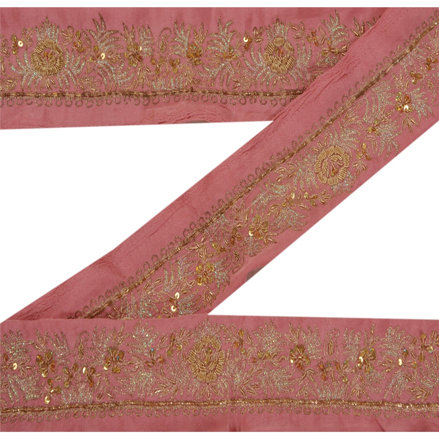 Sanskriti Vintage 1 YD Sari Border Antique Hand Beaded Trim Sewing Pink Lace