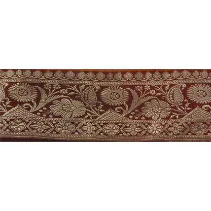 Sanskriti Vintage 1 YD Sari Border Antique Woven Brocade Trim Sewing Brown Lace