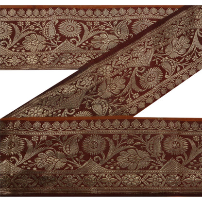 Sanskriti Vintage 1 YD Sari Border Antique Woven Brocade Trim Sewing Brown Lace