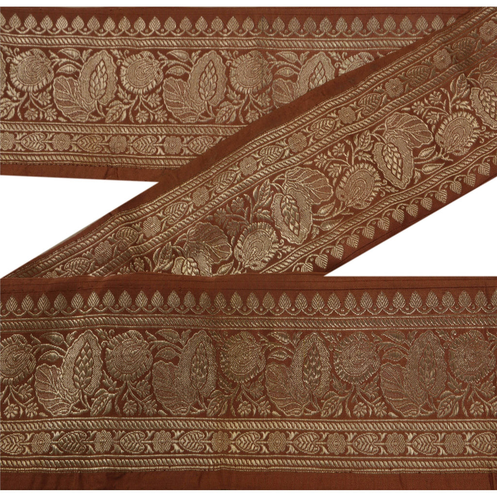 Sanskriti Vintage 1 YD Sari Border Woven Brocade Trim Sewing Brown Craft Lace