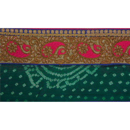 Sanskriti Vintage 1 YD Bandhani Sari Border Embroidered Sewing Green Craft Lace