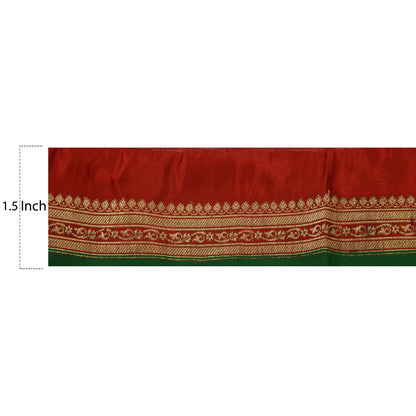 Sanskriti Vintage 1 YD Sari Border Antique Woven Brocade Trim Ribbon Green Lace