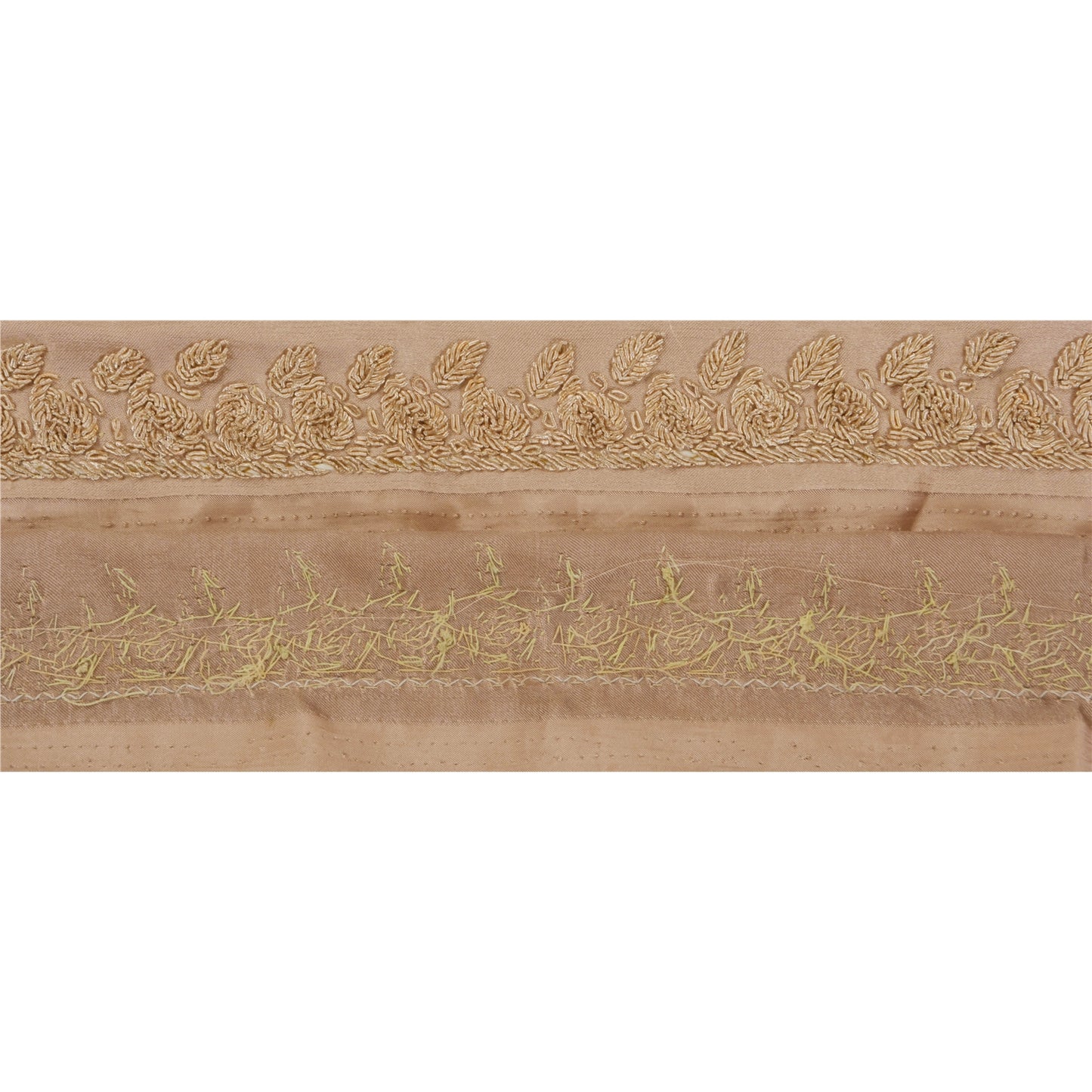 Sanskriti Vintage 1 YD Sari Border Hand Embroidered Ribbon Brown Craft Lace