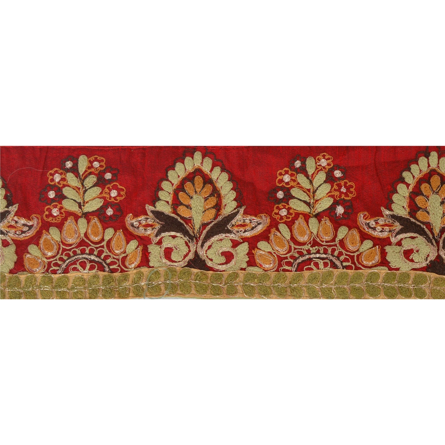 Sanskriti Vintage 1YD Sari Border Antique Embroidered Trim Sewing Red Craft Lace