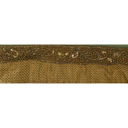 Sanskriti Vintage 1 YD Sari Border Antique Hand Beaded Trim Sewing Golden Lace