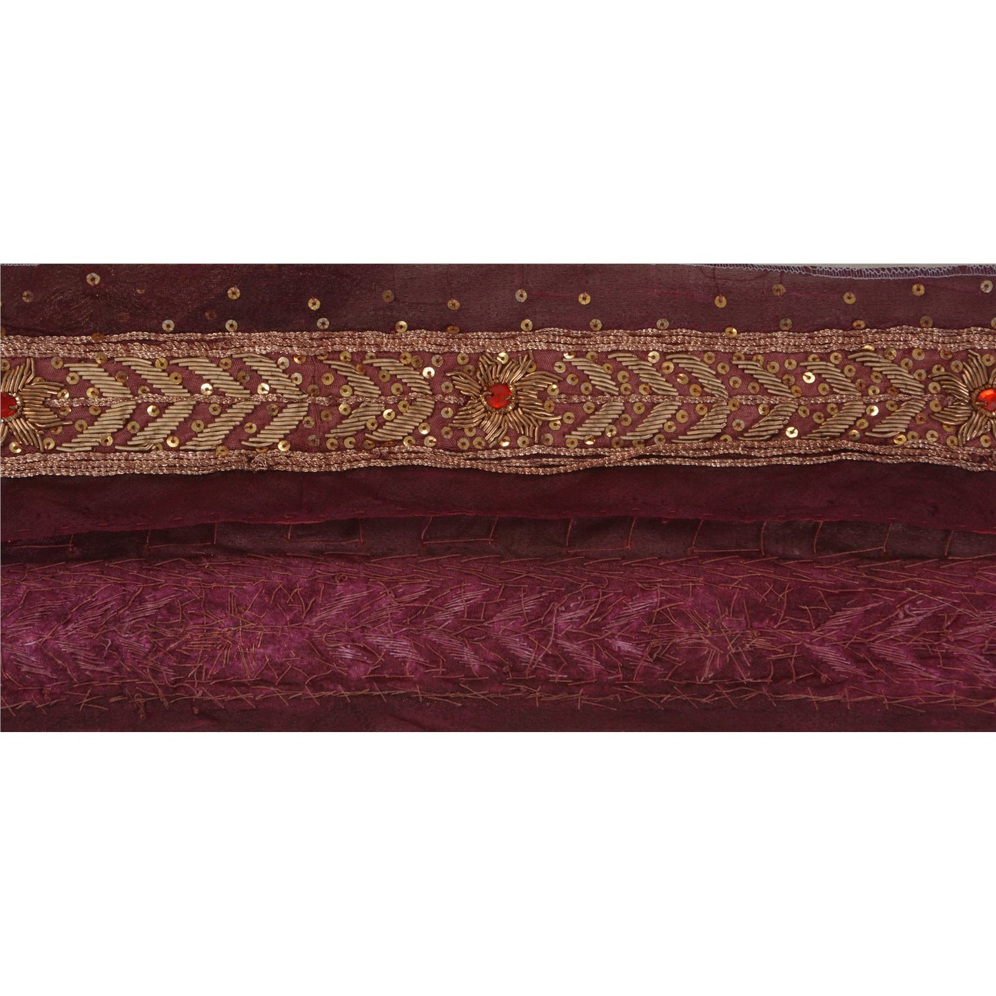 Sanskriti Vintage 1 YD Sari Border Antique Hand Beaded Craft Ribbon Wine Lace