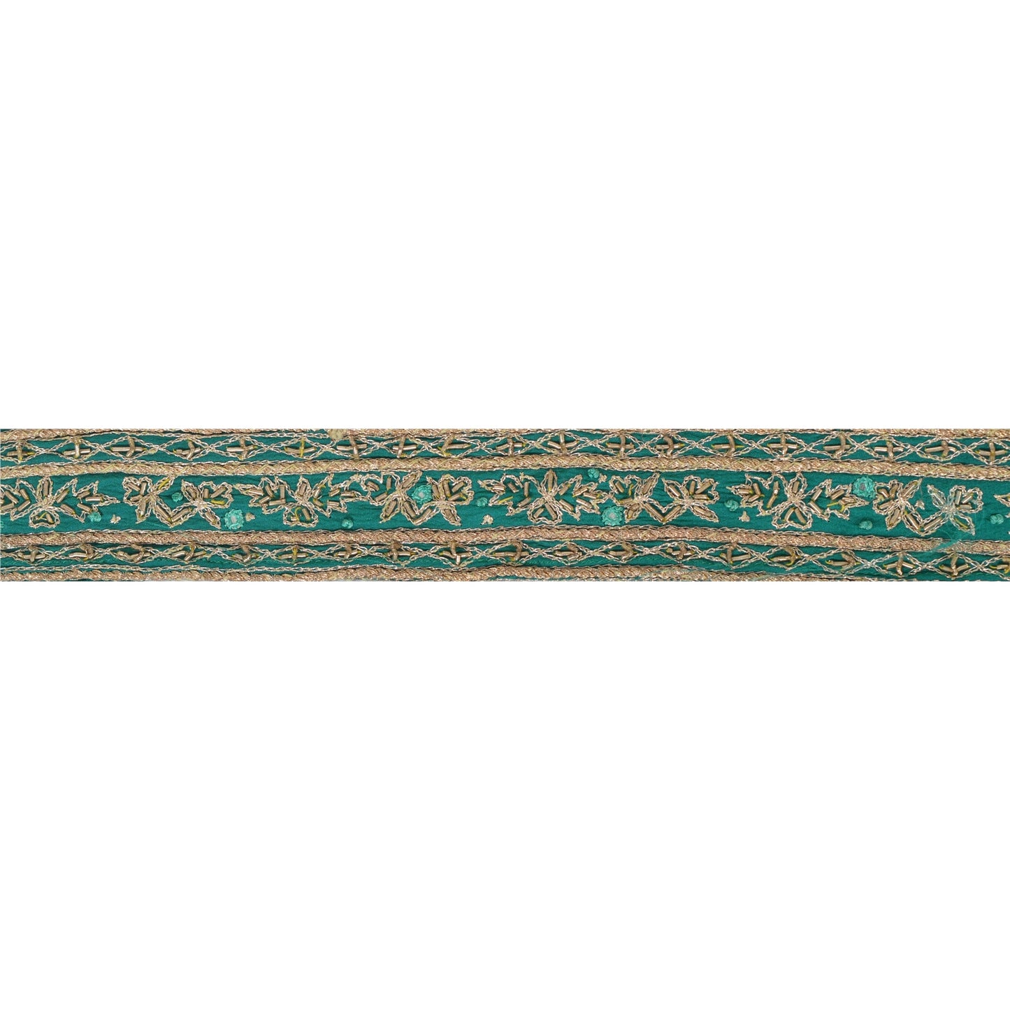 Sanskriti Vintage 1 YD Sari Border Antique Hand Beaded Craft Ribbon Green Lace