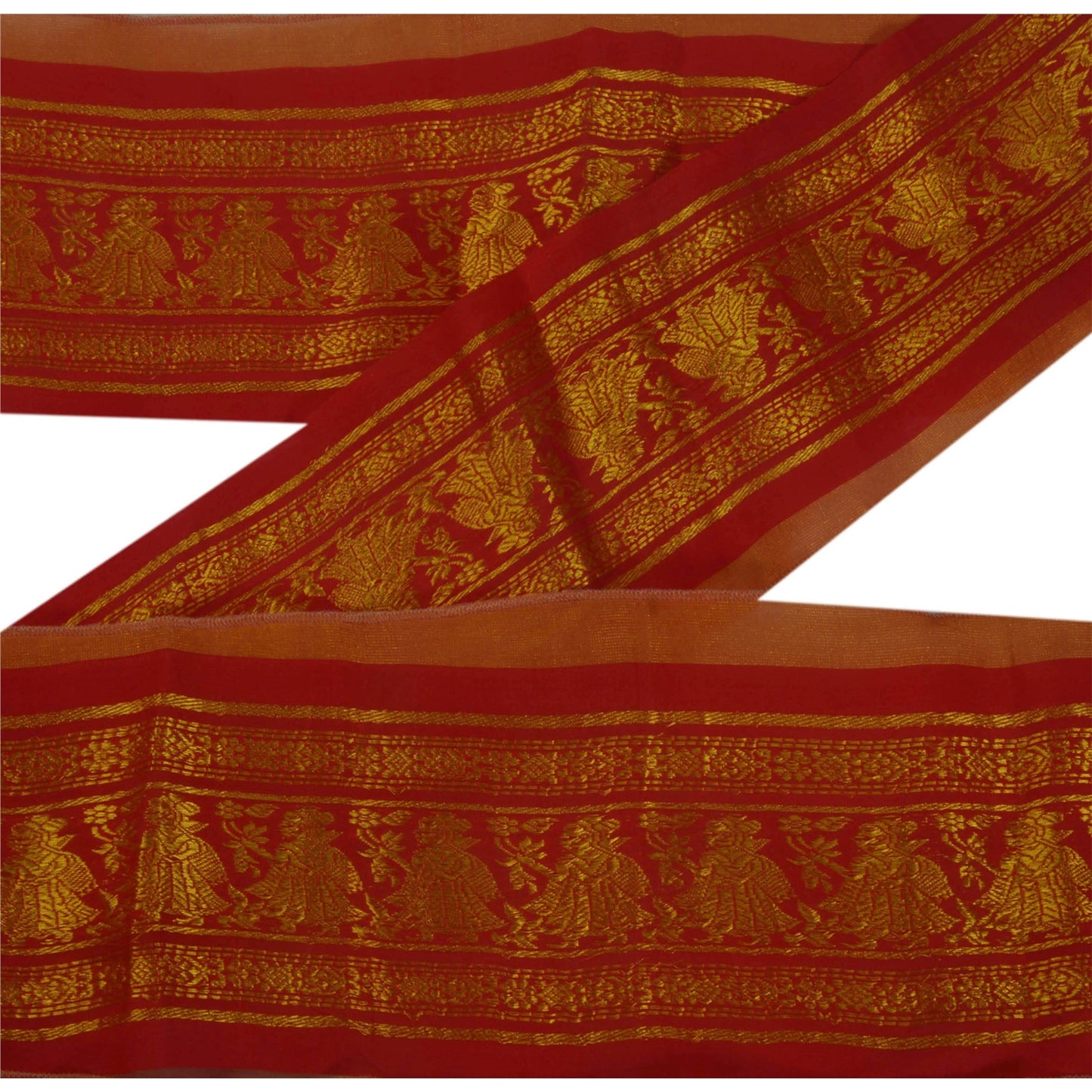 Sanskriti Vintage 1 Yard Trim Saree Border Woven Brocade Craft Sewing Red Lace