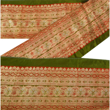 Sanskriti Vintage 1 Yard Trim Sari Border Antique Woven Brocade Craft Green Lace