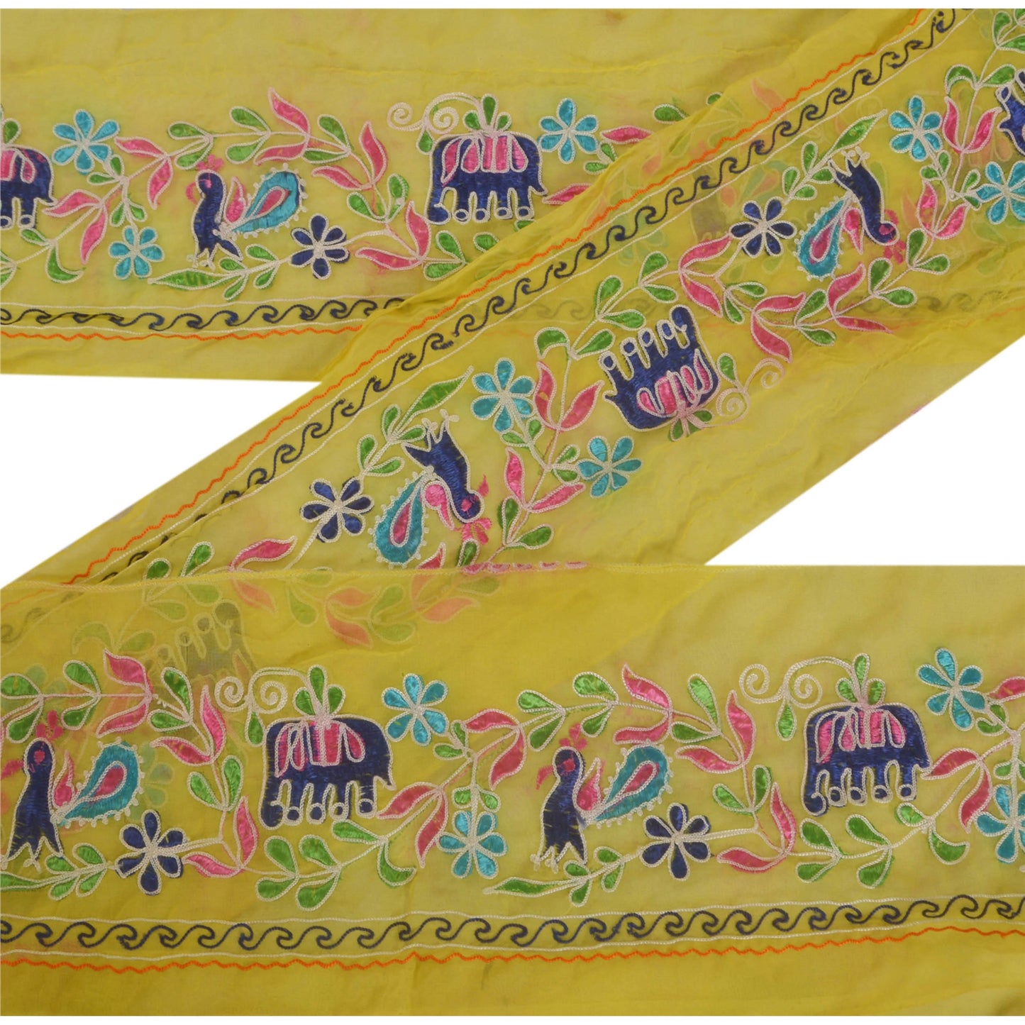 Sanskriti Vintage 1 YD Sari Border Antique Embroidered Sewing Craft Yellow Lace