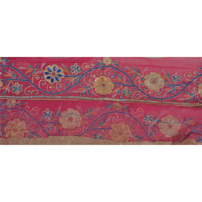 Sanskriti Vintage Pink Sari Border Hand Beaded Indian Craft 1YD Trim Sewing Lace