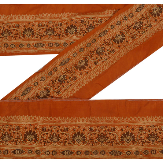 Sanskriti Vintage Sari Border Craft Orange Trim Woven Sewing Decor 1 Yard Lace