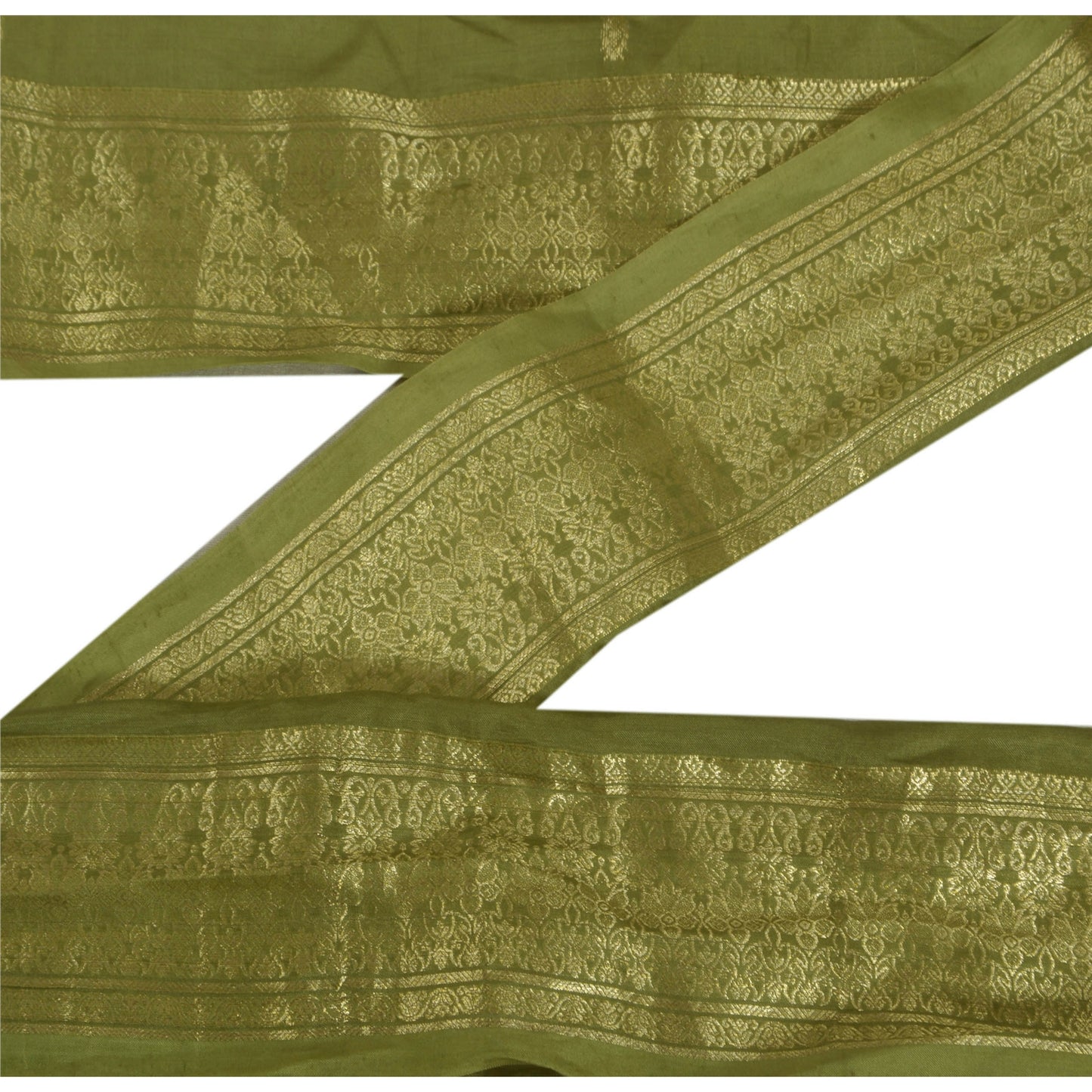 Sanskriti Vintage 1 YD Green Sari Border Woven Brocade Indian Craft Trim Sewing Lace