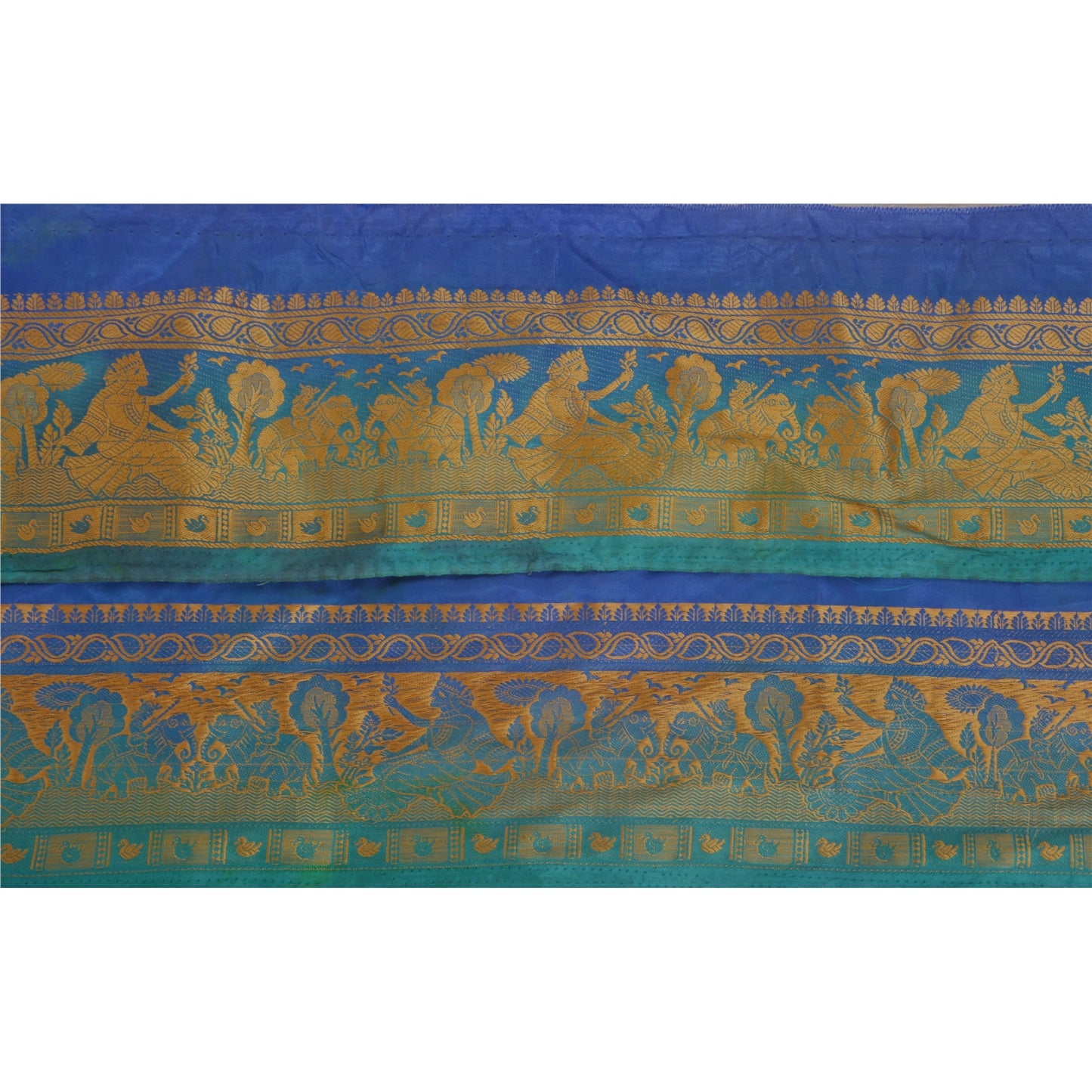 Sanskriti Vintage Blue Sari Border Woven Baluchari Craft Trim 1 Yard Sewing Lace