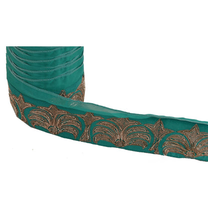 Sanskriti Vintage Sari Border Craft Sea Green Trim Hand Embroidered 1 YD Lace