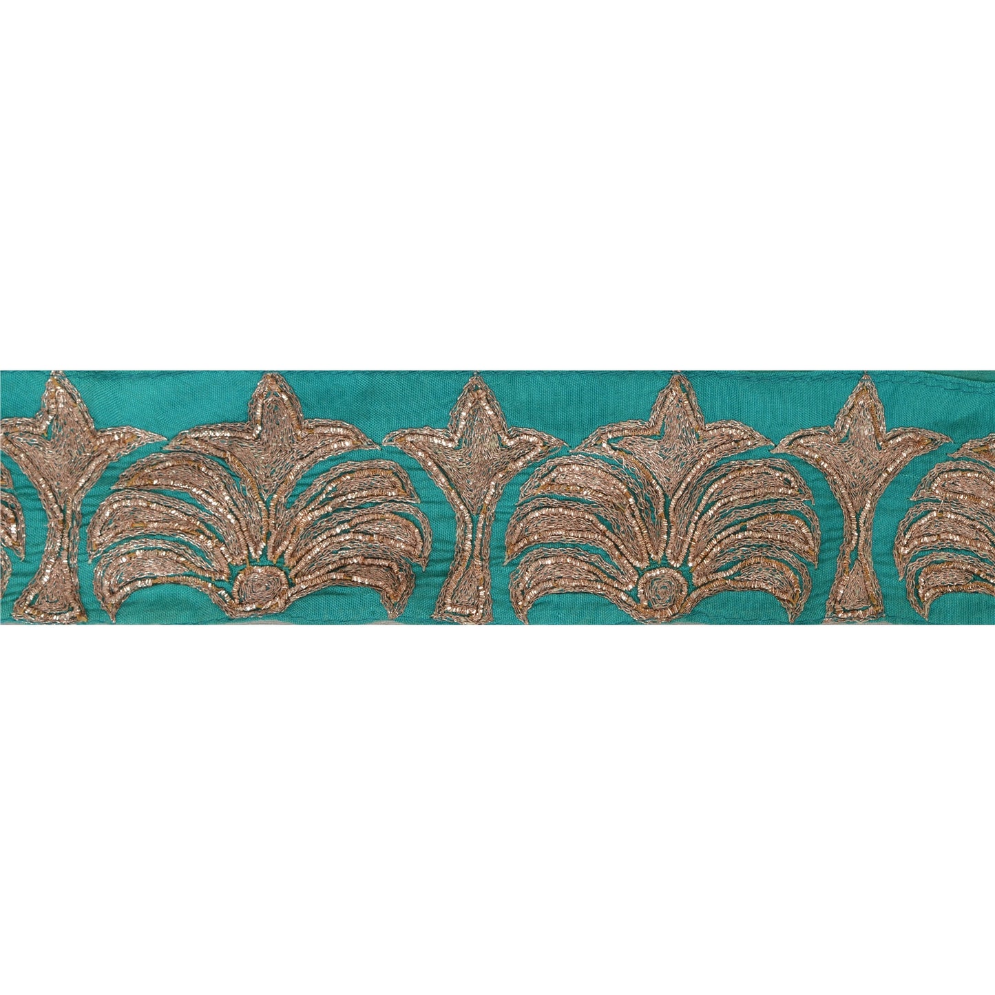 Sanskriti Vintage Sari Border Craft Sea Green Trim Hand Embroidered 1 YD Lace