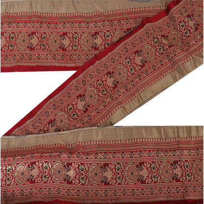 Sanskriti Vintage Dark Red Sari Border Woven Indian Craft Trim Sewing 1 YD Lace