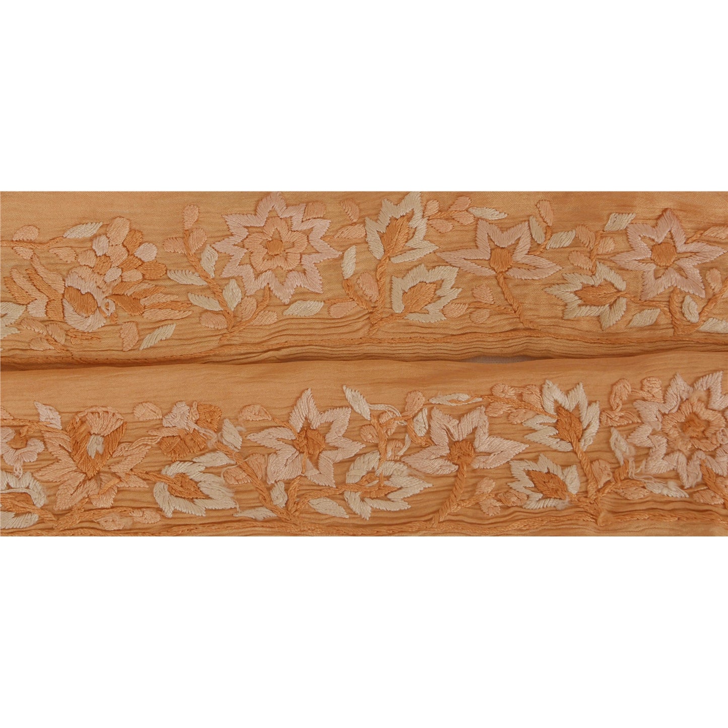 Sanskriti Vintage Parsee Sari Border Craft Peach Trim Hand Embroidered 1 YD Lace