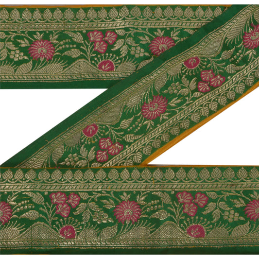 Sanskriti Vintage 2 YD Trim Green Sari Border Woven Brocade Craft Sewing Lace