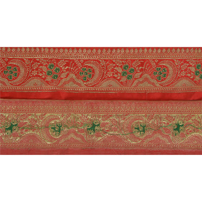 Sanskriti Vintage Red Sari Border Woven Brocade 1 Yard Craft Trims Sewing Lace