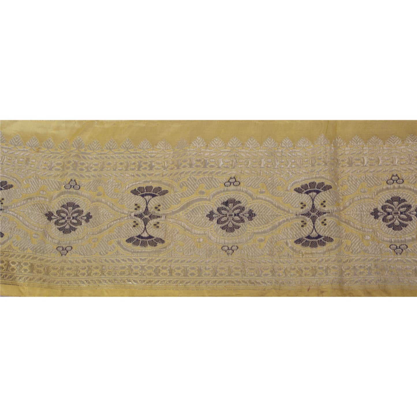 Sanskriti Vintage 1 YD Trim Sari Border Woven Brocade Craft Sewing Yellow Lace