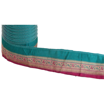 Sanskriti Vintage 1 YD Trim Pink/Green Sari Border  Brocade Craft Ribbon Lace