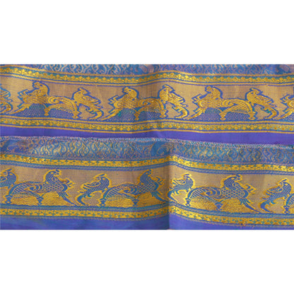 Sanskriti Vintage 1 YD Trim Sari Border Woven Brocade Craft Sewing Blue Lace