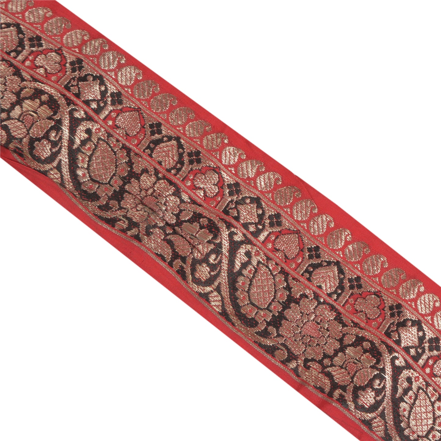 Sanskriti Vintage 1 YD Sari Border Woven Banarasi Trim Sewing Craft Red Lace