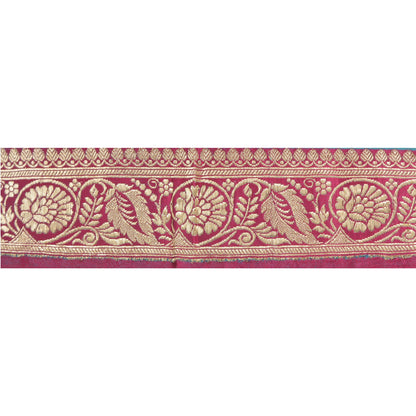 Sanskriti Vintage 1 YD Sari Border Woven Banarasi Trim Sewing Craft Pink Lace