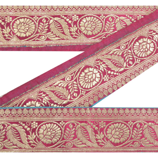 Sanskriti Vintage 1 YD Sari Border Woven Banarasi Trim Sewing Craft Pink Lace