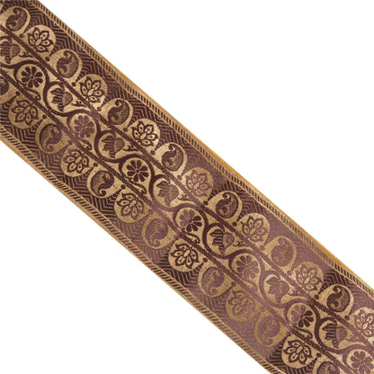 Sanskriti Vintage 2 Yard Brown Sari Border Woven Brocade Trim Sewing Craft Lace