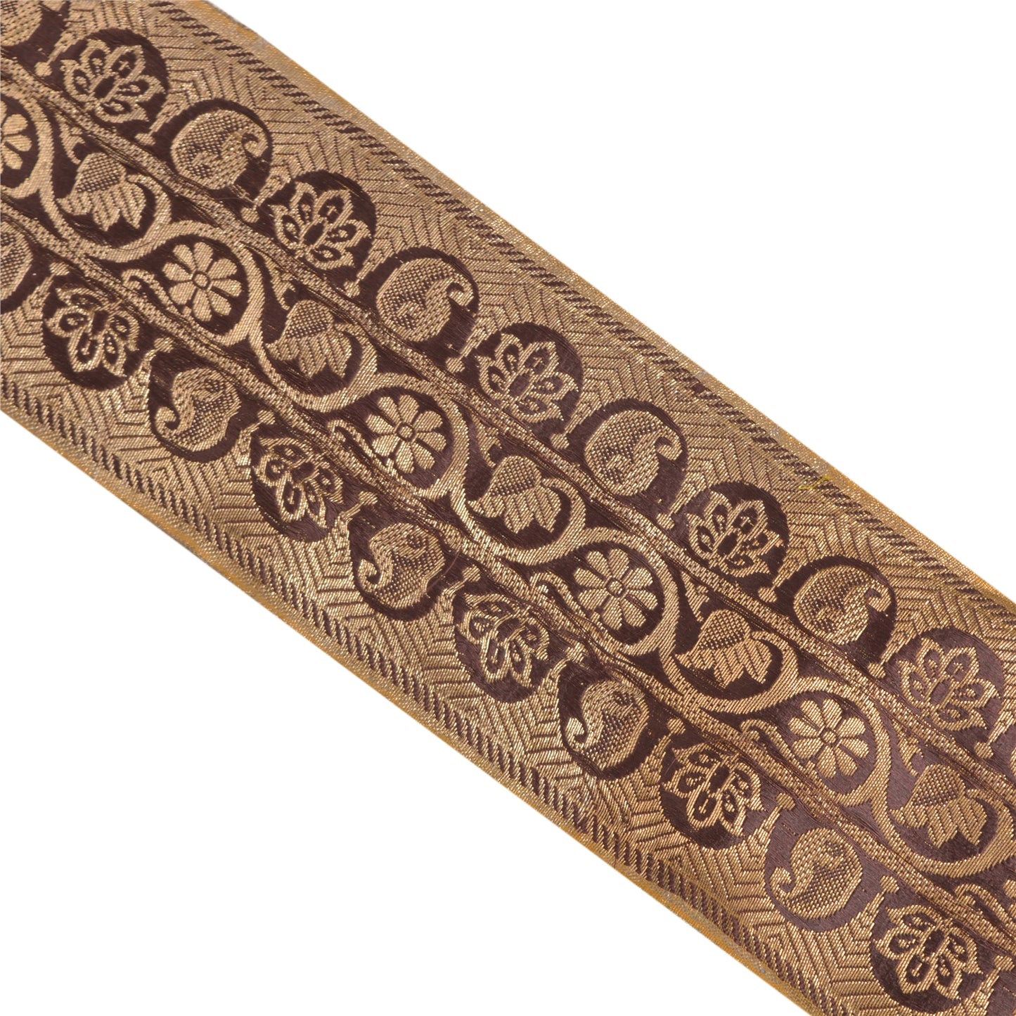 Sanskriti Vintage 2 Yard Brown Sari Border Woven Brocade Trim Sewing Craft Lace