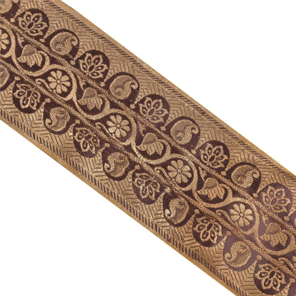 Sanskriti Vintage 2 Yard Brown Sari Border Woven Brocade Trim Sewing Craft Lace