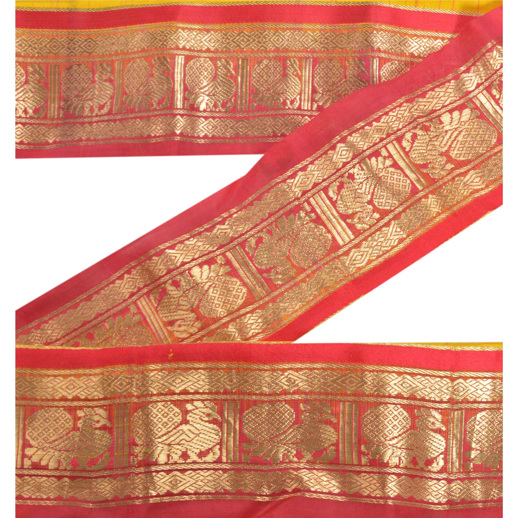 Sanskriti Vintage 1 Yard Sari Border Woven Brocade Trim Sewing Craft Red Lace