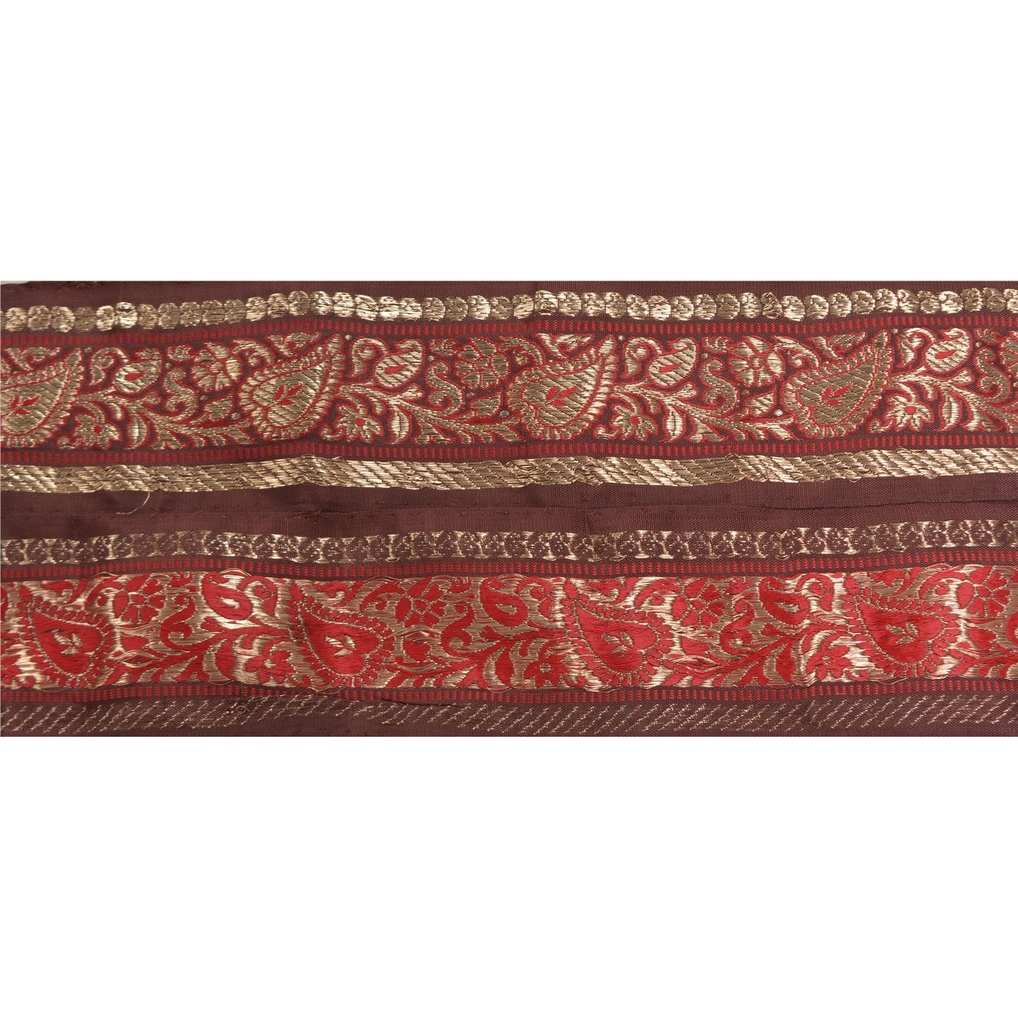 Sanskriti Vintage 1 YD Sari Border Woven Brocade Trim Brown Craft Brown Lace