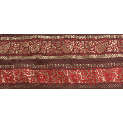 Sanskriti Vintage 1 YD Sari Border Woven Brocade Trim Brown Craft Brown Lace