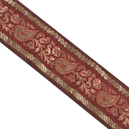 Sanskriti Vintage 1 YD Sari Border Woven Brocade Trim Brown Craft Brown Lace