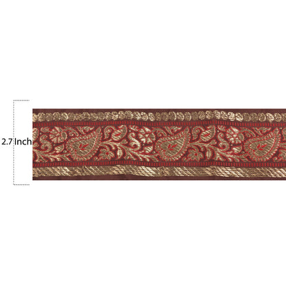 Sanskriti Vintage 1 YD Sari Border Woven Brocade Trim Brown Craft Brown Lace