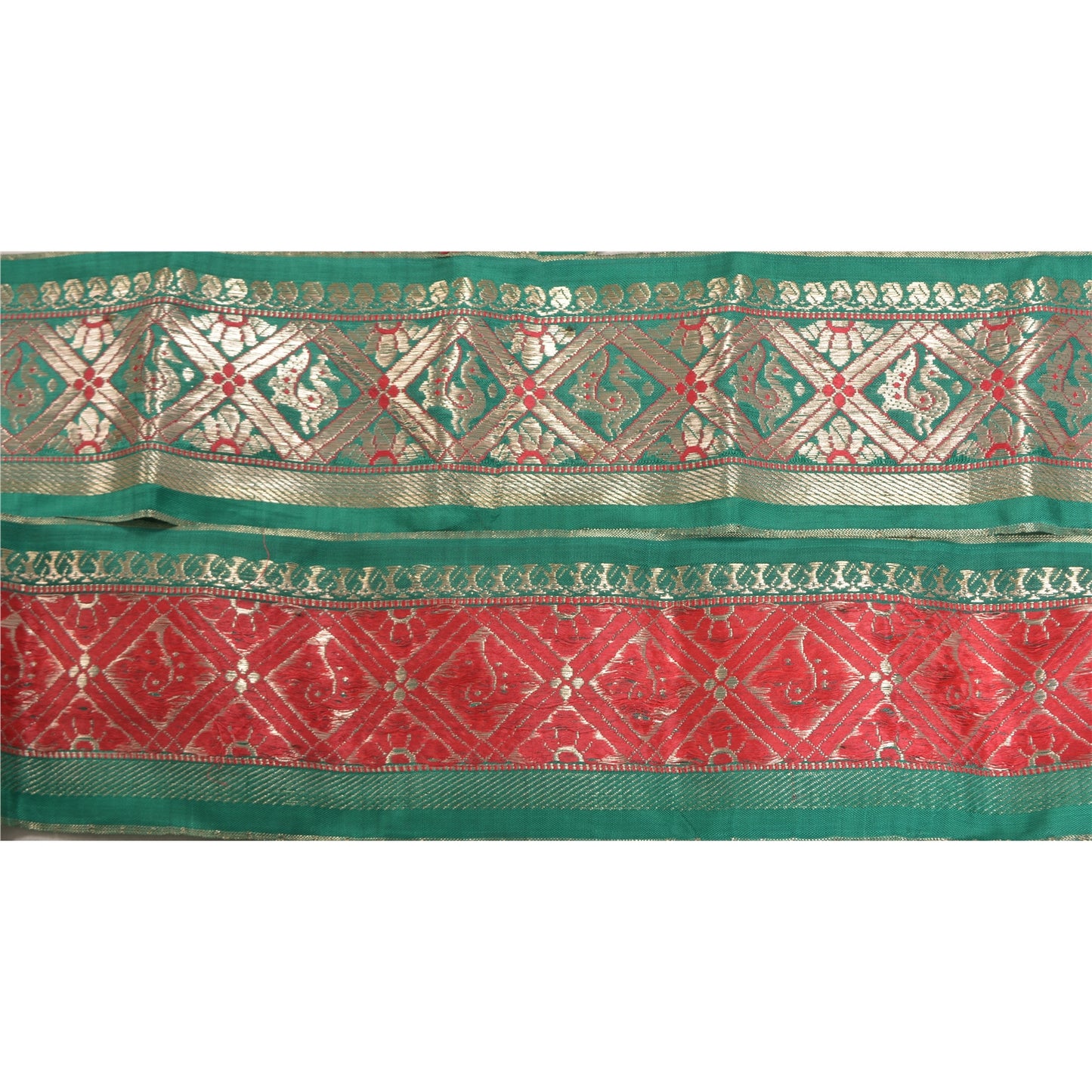 Sanskriti Vintage 1 YD Sari Indian Border Woven Trim Sewing Craft Green Lace