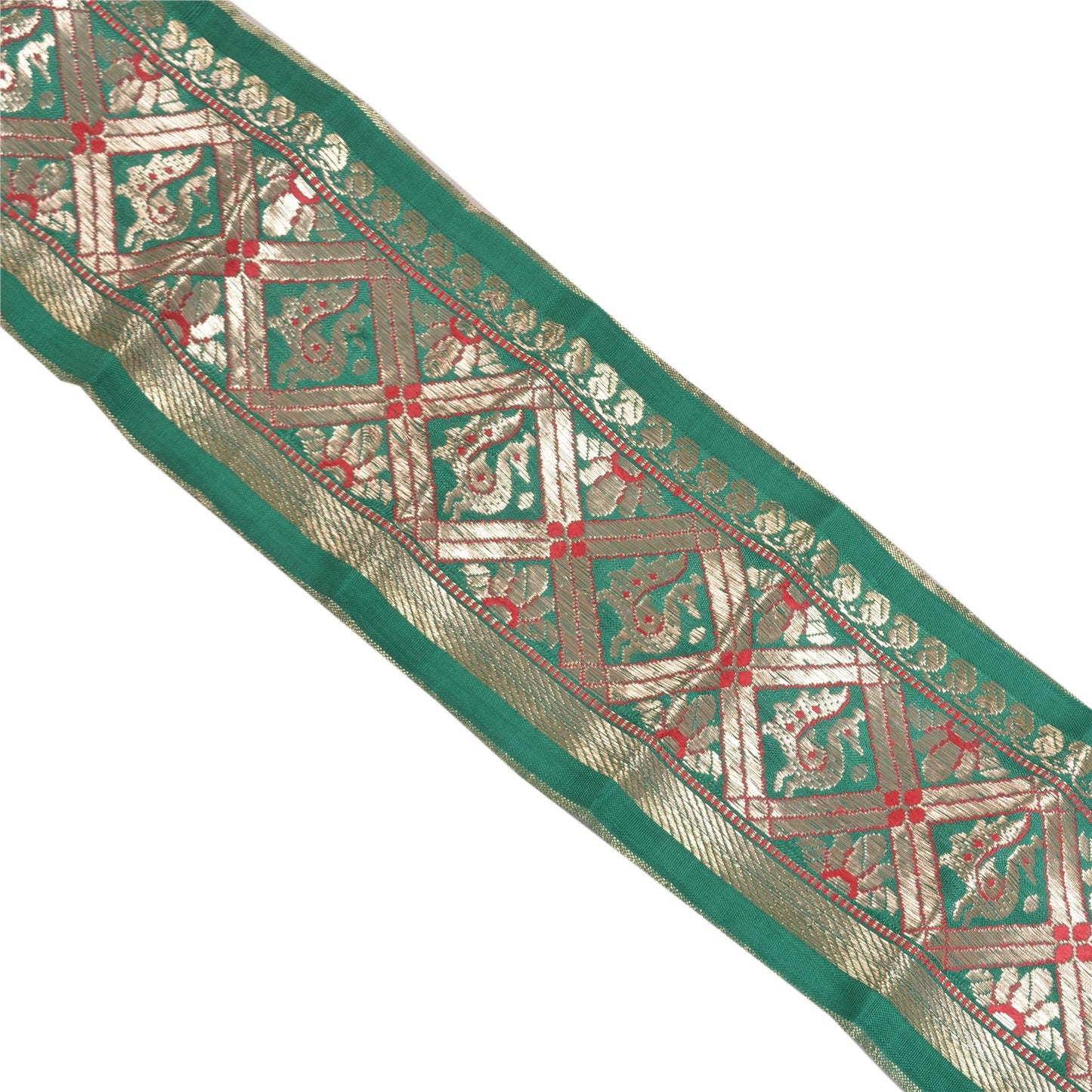 Sanskriti Vintage 1 YD Sari Indian Border Woven Trim Sewing Craft Green Lace