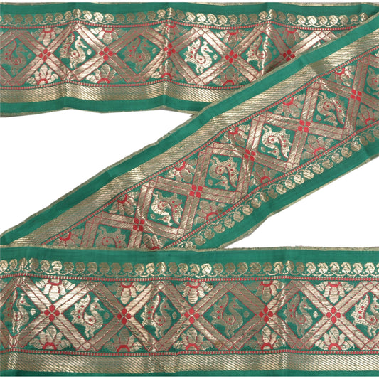 Sanskriti Vintage 1 YD Sari Indian Border Woven Trim Sewing Craft Green Lace