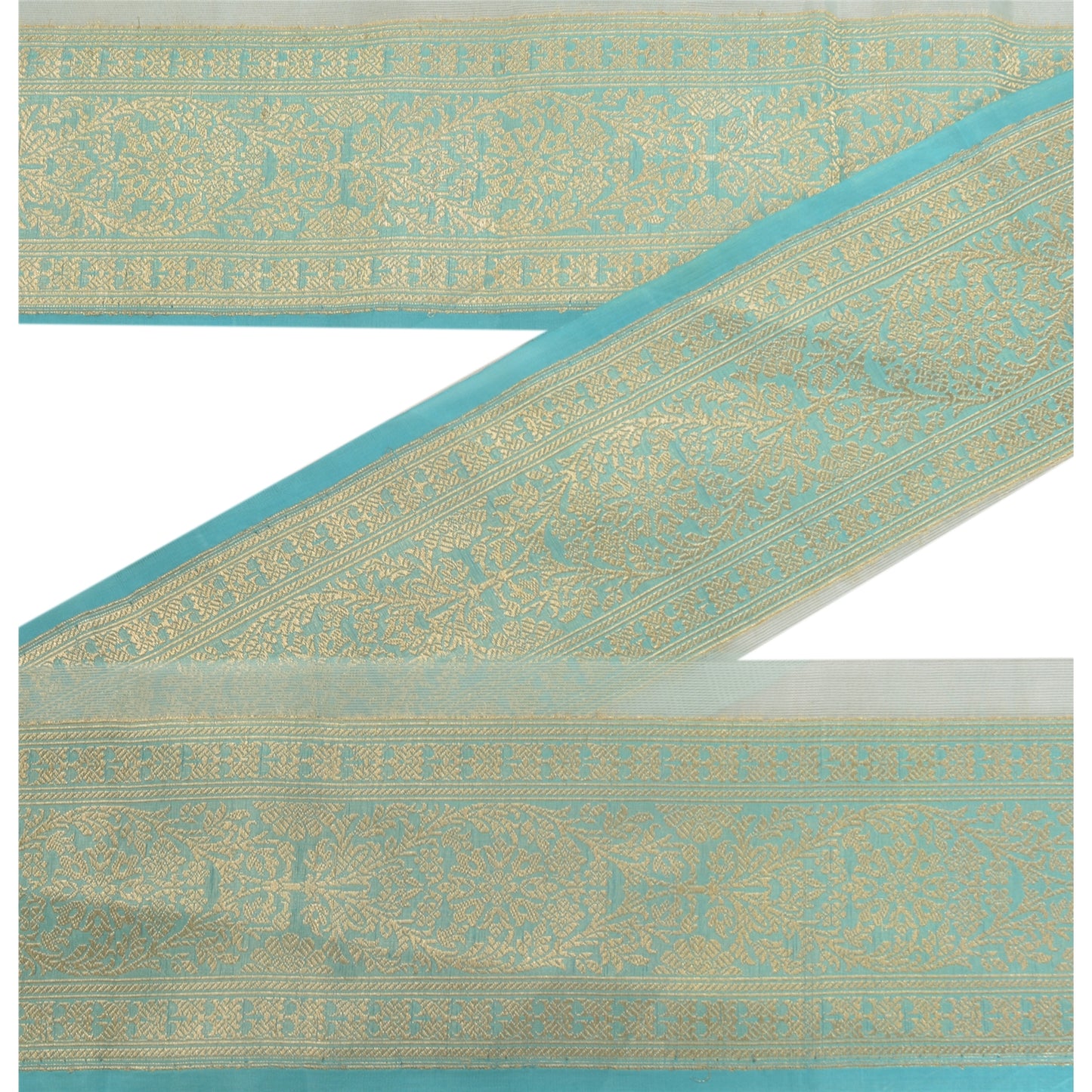 Sanskriti Vintage 1 YD Sari Indian Border Woven Trim Sewing Craft Blue Lace