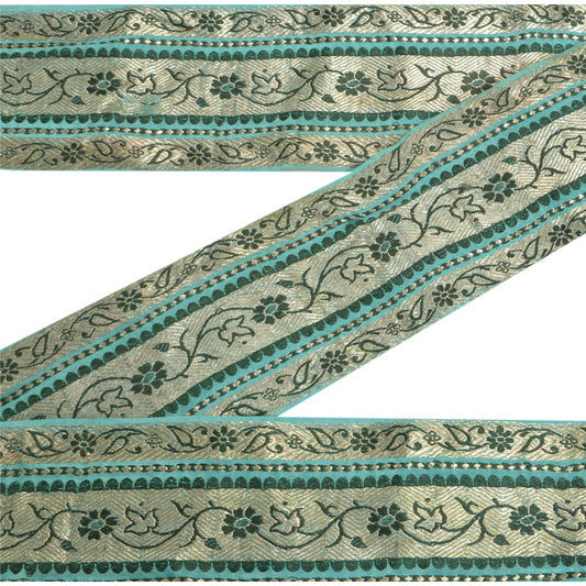 Sanskriti Vintage 1 YD Sari Indian Border Woven Trim Blue Craft Blue Lace