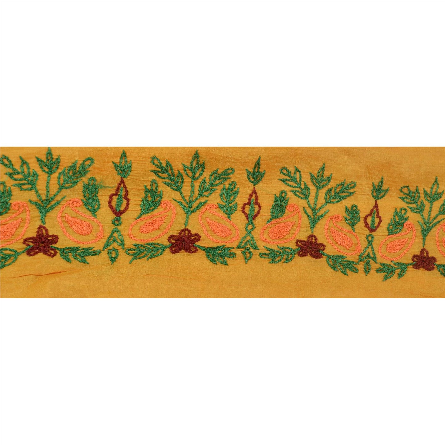 Sanskriti Vintage Sari Border Embroidered 1YD Indian Trim Sewing Saffron Lace