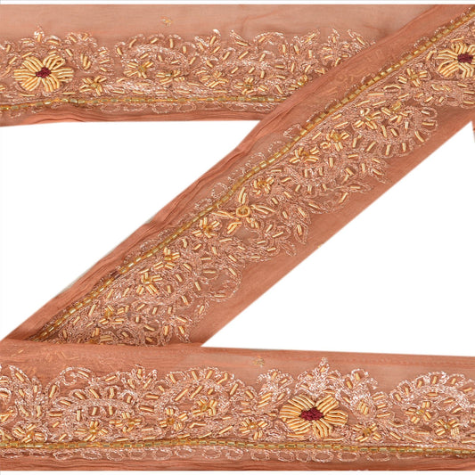 Sanskriti Vintage Sari Border Beaded 1 YD Indian Trim Décor Ribbon Peach Lace