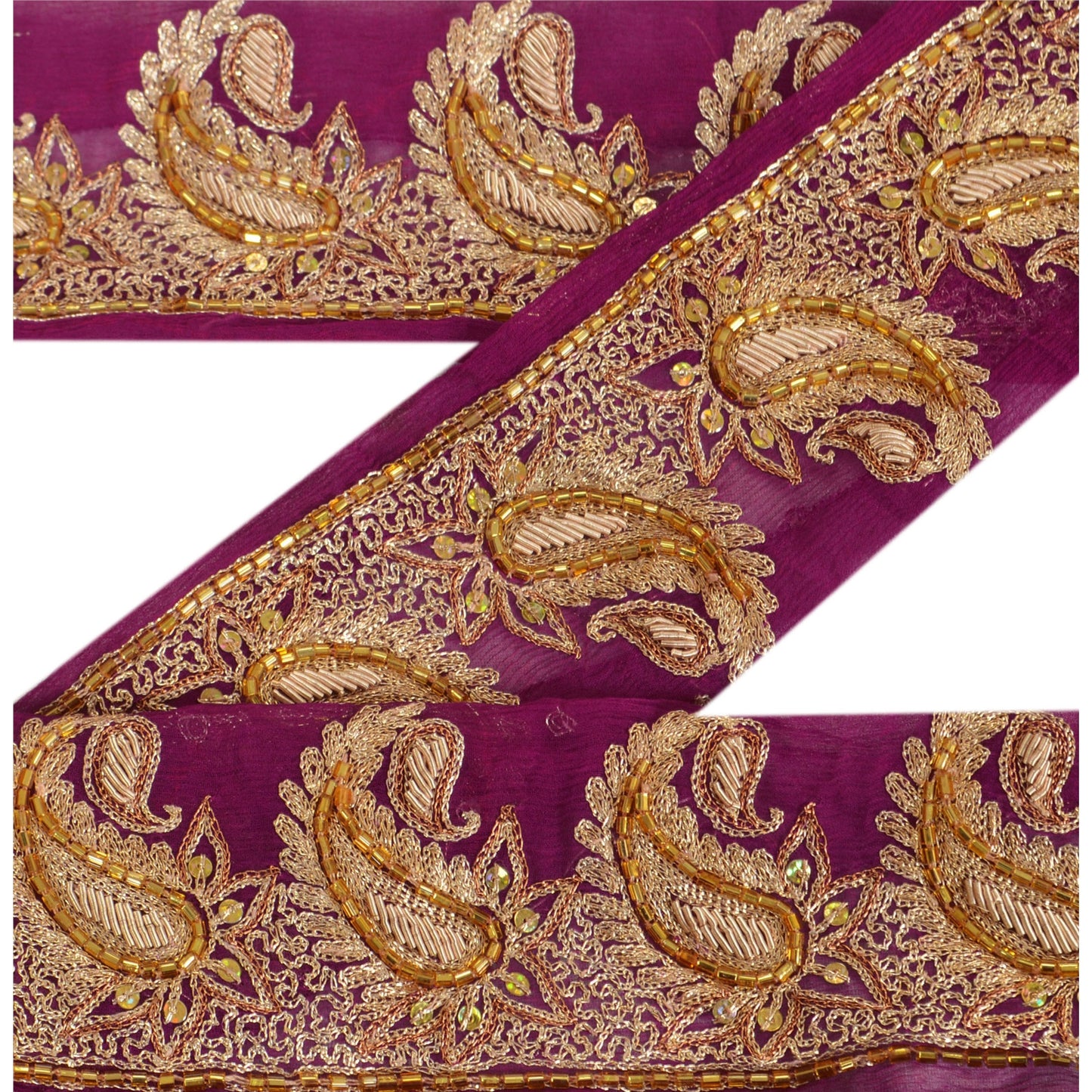 Sanskriti Vintage Sari Border Hand Beaded 1 YD Indian Trim Sewing Purple Lace