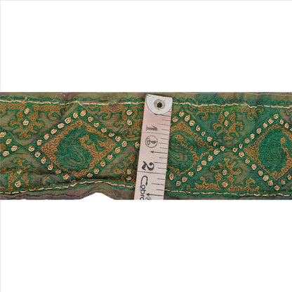 Sanskriti Vintage Sari Border Hand Embroidered 1YD Indian Trim Sewing Green Lace