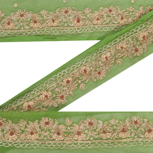 Sanskriti Vintage Sari Border Handmade Craft 1 YD Sewing Green Decor Trims Lace