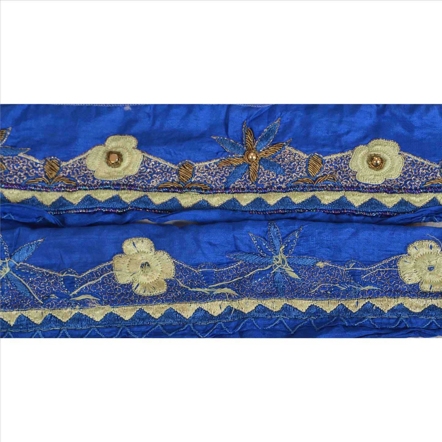 Sanskriti Vintage Sari Border HandBeaded 1 YD Indian Trim Sewing Blue Lace